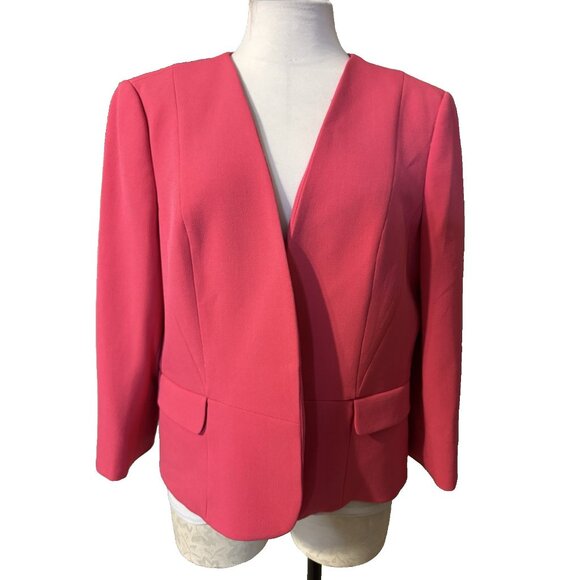 Kasper Elle Iconic Crepe Suit Jacket Blazer 14 Pink Open Front 3/4 Sleeve NEW - Picture 6 of 16